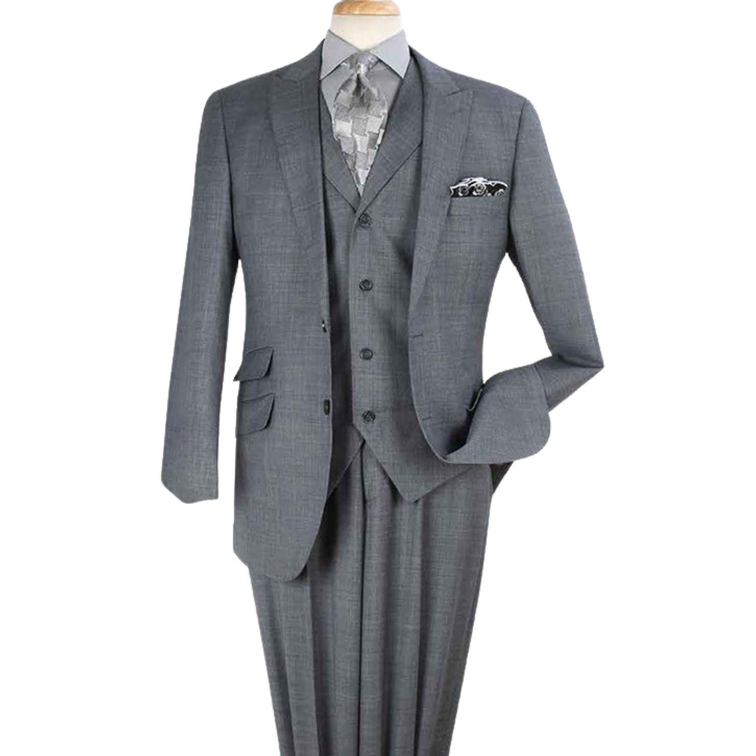 light grey 3 piece wool suit modern fit front view