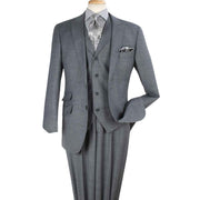 Light Grey 3 Piece 100% Wool Suit Modern Fit Notch Lapel Flat Front Pants