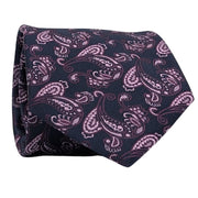 Men's Paisley Necktie with Pink Detailing - Navy