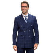 Navy 2-Piece Plaid Double-Breasted Peak Lapel Suit - Modern Fit