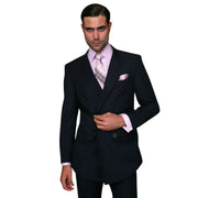 Men’s 3 Piece Classic Fit Suit with Double-Breasted Vest and Pleated Pants - Navy