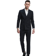 2-Piece Skinny Fit Double Breasted Pin Stripe Suit - Navy by Tazzio