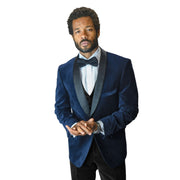 Velvet 2-Piece Suit with Bow Tie - Navy