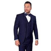 3-Piece Navy Tuxedo with Bow Tie and Flat Front Pants - Navy