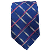 Men's Diamond Pattern Necktie with Pink and Grey Stitching - Blue