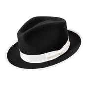 Black Wide Brim Wool Felt Hat with White Band by Montique