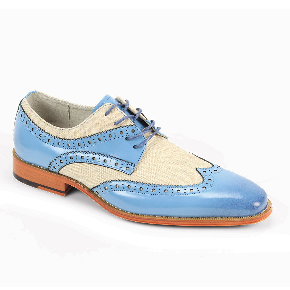 Luxe Linen & Leather: Light Blue/Beige Wingtip Lace Shoes