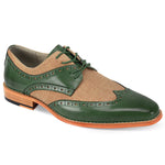 Luxe Linen & Leather Classics - Olive & Natural Wingtip Lace Shoes with Linen Upper