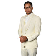3-Piece Off White Tuxedo with Bow Tie and Flat Front Pants - Off White