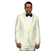 Men’s 3-Piece Tailored Fit Shawl Lapel Tuxedo - Off White