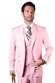 3-Piece Modern Fit Suit with Double Breasted Vest - Pink
