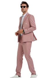 2-Piece Slim Fit Double Breasted Pin Stripe Suit - Pink