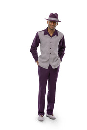 Montique Men's Plum 2-Piece Checkered Long Sleeve Walking Suit Set
