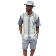Chambray Vertical Stripe 2-Piece Walking Suit Shorts Set