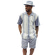Urban Stripe Collection: Men Shorts Set Walking Suit in Chambray