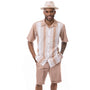 Urban Stripe Collection: Men Shorts Set in Beige Walking Suit