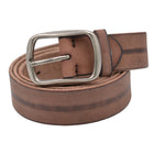 Flame Collection: Brown Single Belt with Distressed Striped Finish