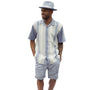 Urban Stripe Collection: Men Shorts Set Walking Suit in Chambray