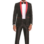 Decoroso Collection: Men's Floral Pattern Blazer With Interior Pic Stitching in Red & Black