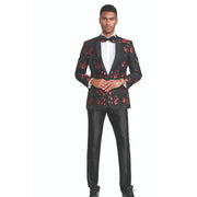 Black/Red Floral Slim Fit Blazer