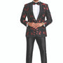 Decoroso Collection: Men's Floral Pattern Blazer With Interior Pic Stitching in Black & Red