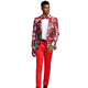 Floral Shawl Collar Single-Breasted Blazer with Bow Tie - Red by Tazzio