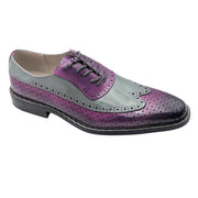 Purple & Grey Wingtip Oxford Dress Shoes with Brogue Detailing