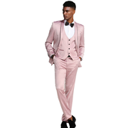 Men's 3-Piece Suit With Shawl Collar In Rose/Black - Slim Fit