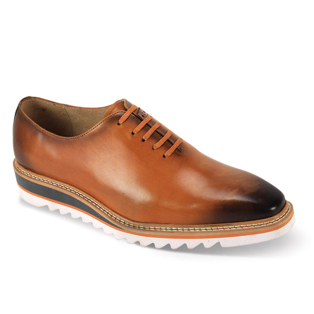 tan plain toe lace-up leather dress shoes