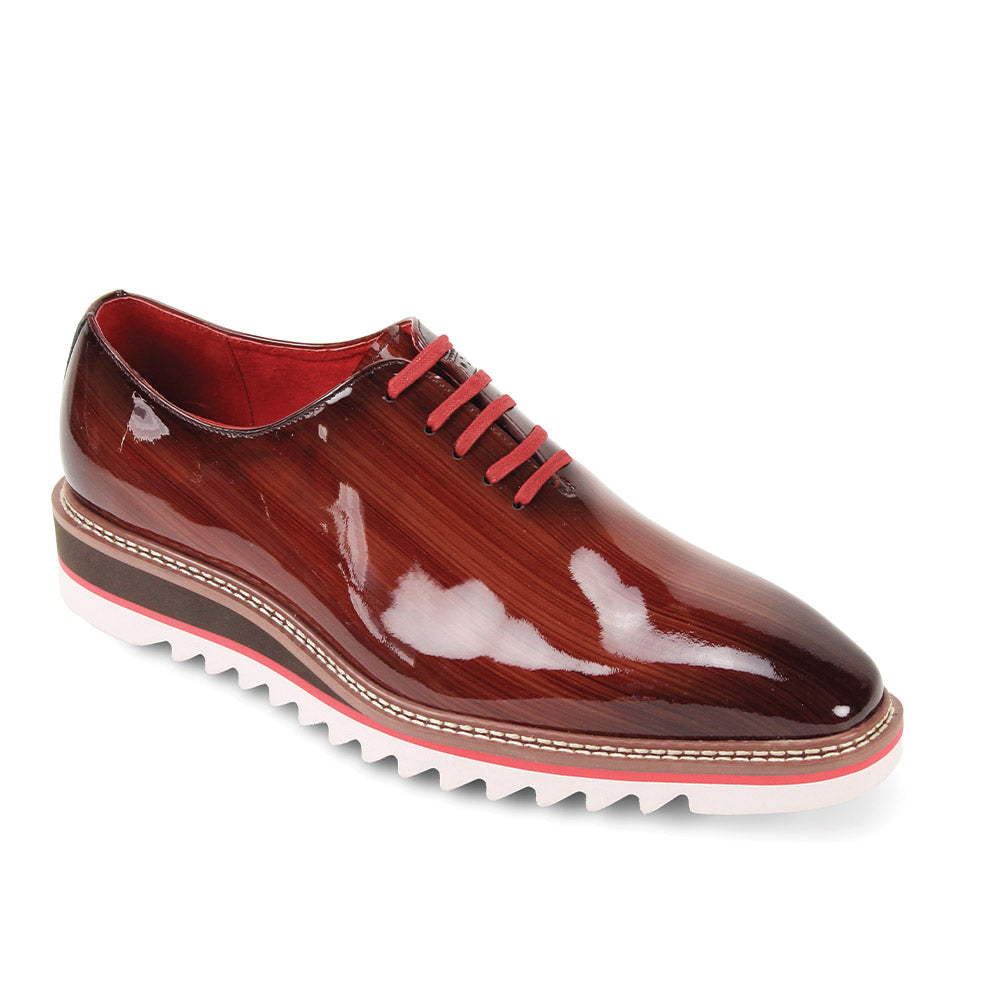 Brown Patent Plain Toe Leather Lace-Up Dress Shoes, 10