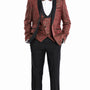 Keats Collection: Men's 3-Piece Rust/Black Gold Paisley Suit - Slim Fit