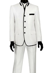 2-Piece Banded Collar Sharkskin Slim Fit Suit - White