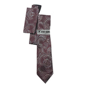 Burgundy Grey Paisley Tie & Pocket Square Set by Stacy Adams