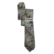 Aquamarine Taupe Floral Paisley Tie & Pocket Square Set by Stacy Adams