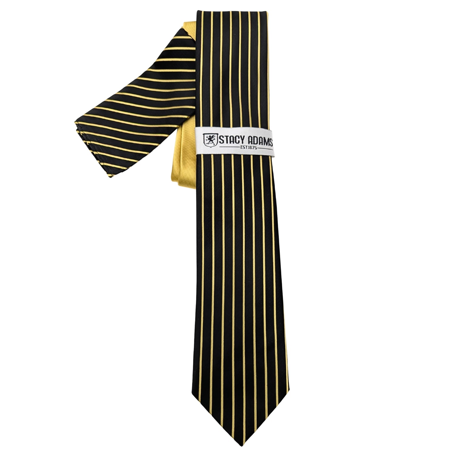 Stacy Adams men's black and yellow pinstripe tie and pocket square set