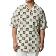 Stacy Adams Olive & Ivory Crochet Woven Short Sleeve Open Collar Shirt