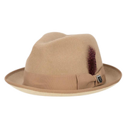 Crestara Collection: Stacy Adams Camel Provato Knit 2" Brim Pinch Fedora with Contrast Underbrim