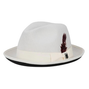 Crestara Collection: Stacy Adams White Provato Knit 2" Brim Pinch Fedora with Contrast Underbrim