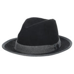Stacy Adams Black Suede Fedora with Plaid Pattern Underbrim