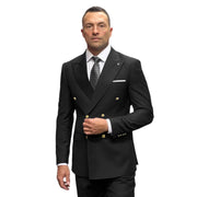 Men’s Black Double-Breasted Tailored Fit Suit with Gold Buttons - 2 Piece