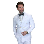 Men’s White Double-Breasted Tailored Fit Suit with Gold Buttons - 2 Piece
