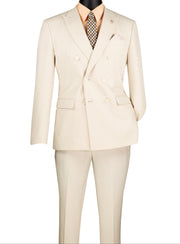 Men’s Double-Breasted Slim Fit Stretch Suit Peak Lapel - Bone White