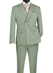 Men’s Double-Breasted Slim Fit Stretch Suit Peak Lapel - Sage Green