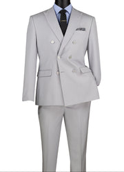 Men’s Double-Breasted Slim Fit Stretch Suit Peak Lapel - Silver