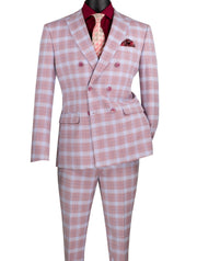 Men’s 2-Piece Windowpane Slim Fit Double-Breasted Suit - Adobe Rose
