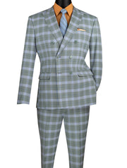 Men’s 2-Piece Windowpane Slim Fit Double-Breasted Suit - Sea Grass