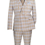 Miwega Collection: Tan Windowpane 2-Piece Slim Fit Double Breasted Suit