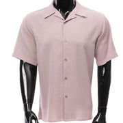 Men's Mauve Textured Linen Feel Short Sleeve Shirt by Montique