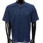 Crater Collection: Men’s Navy Linen Feel Short Sleeve Shirt