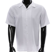 Men's White Textured Linen Feel Short Sleeve Shirt by Montique